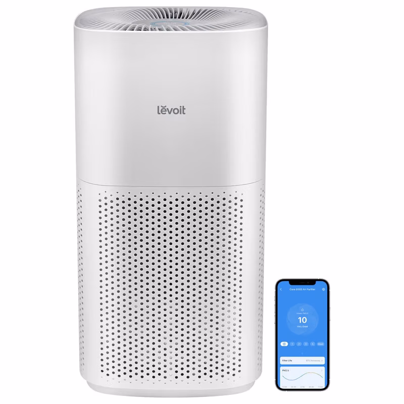 Levoit Core 600S stor smart luftrenare med H13 HEPA-filter för rum upp till 147 m², vit cylinderform